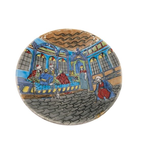 Vtg Turkish Ottoman Scene Hand Painted Ceramic Plate Kutahya mustafo Ahmet C - Picture 2 of 9